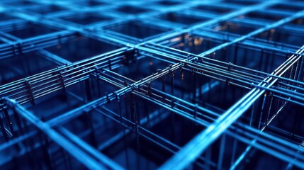 Aufkleber - Abstract blue grid structure, network connection concept.