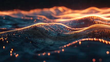 Aufkleber - Abstract digital wave landscape with glowing particles.