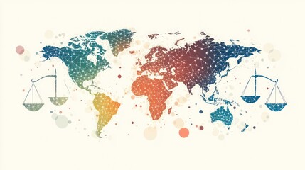 Fototapete - Global justice concept with world map and scales of justice.
