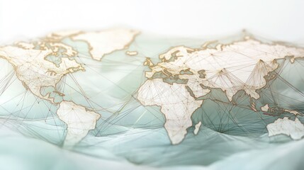 Fototapete - Abstract world map with interconnected lines, symbolizing global network and communication.