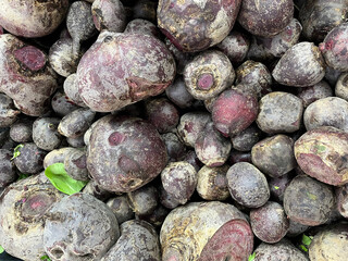 Wall Mural - Raw beet (Turkish: Pancar) on a supermarket counter.