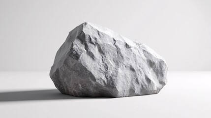 Poster - Big rough gray stone casting shadow on white background