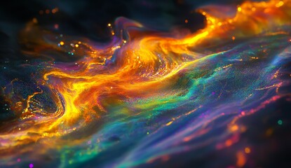 Wall Mural - Abstract vibrant cosmic nebula, swirling colorful energy, glowing particles.