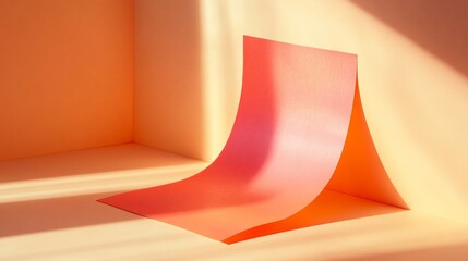 Poster - Curved sheet of paper creating abstract forms in a corner with sunlight