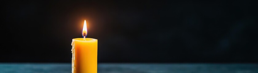Aufkleber - A closeup of a burning candle in complete darkness, soft light and warm tones