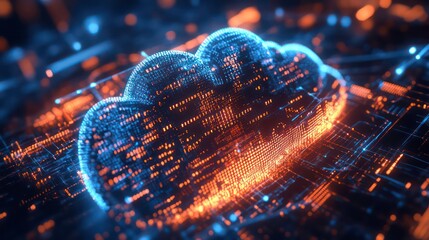 Leinwandbilder - Abstract cloud computing concept, glowing digital cloud on circuit board.