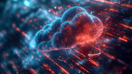 Poster - Abstract cloud computing data security concept with scales of justice.