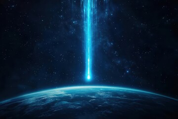Aufkleber - Mysterious Blue Light Emanating from the Core of a Celestial Planet Illuminating the Surrounding Cosmic Space Evoking a Sense of Wonder and Discovery