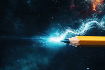 Aufkleber - Illuminated Pencil Emitting Soft Blue Light in a Dark Space Creating a Dreamy Ethereal Atmosphere Ideal for Artistic Inspiration and Creativity