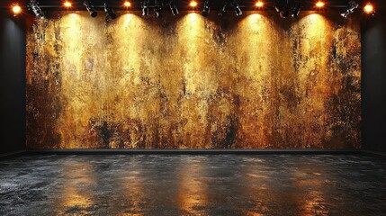 Wall Mural - Golden textured wall with spotlighting in studio