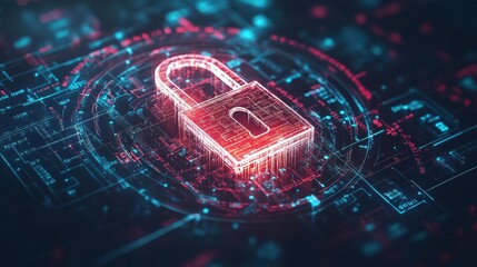 Leinwandbilder - A Close-Up View of a Secure Padlock Connected to a Complex Circuit Board Representing Digital Security and Technological Innovation in Modern Society