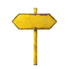 Poster - A weathered yellow metal signpost with a blank, rusty sign affixed to it, set against a transparent backdrop.