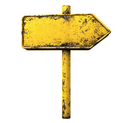 Poster - A weathered yellow arrow sign mounted on a rusty pole points to the right against a black background.