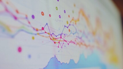 Aufkleber - A close-up of a business graph on a computer screen, showing detailed line charts and bar graphs with colorful data visualizations.