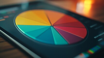 Poster - A close-up of a pie chart on a digital tablet, showing segmented slices in different colors with clear percentage labels.