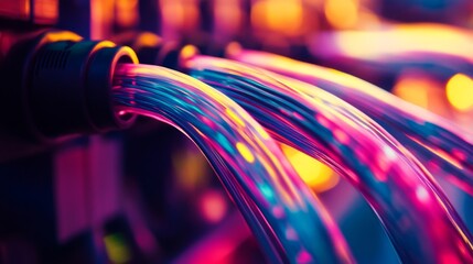 Aufkleber - A close-up view of vibrant electric waves pulsing through cables in a high-tech industrial setting, symbolizing the flow of energy and innovation.
