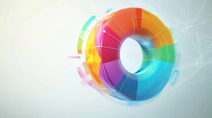 Leinwandbilder - A colorful D donut chart floating on a clean background, with different data segments separated and highlighted in various hues.