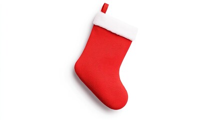 Red Christmas stocking with white fur trim, isolated on a white background, perfect for holiday decorations