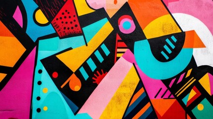 Leinwandbilder - Close-up of an abstract background with a burst of bright, neon colors and geometric patterns, creating an energetic and contemporary visual effect.