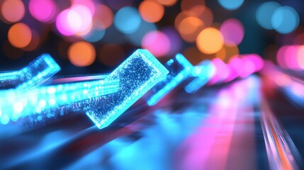 Wall Mural - bright blue arrows ascend against a dazzling bokeh backdrop, creating a mesmerizing visual experienc