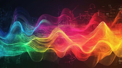 Poster - Colorful electric waves spreading across a circuit board, illustrating the power and complexity of electronic devices in modern technology.