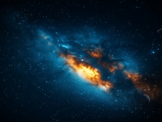 cosmic nebula with vibrant orange and blue hues.