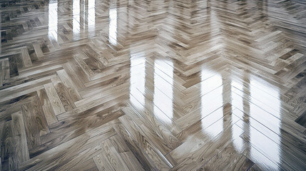 Canvas Print - Reflective Herringbone Parquet Wood Floor: Elegant Interior Design