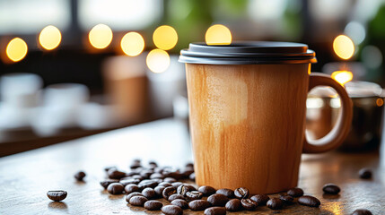 Coffee Mug and Beans: A Cozy Cafe Moment