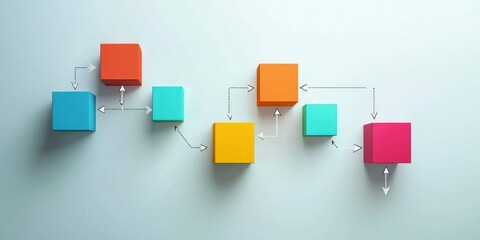 Wall Mural - A five-step infographic with boxes connected by arrows, each representing a step in a process.