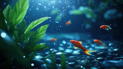 Wall Mural - Underwater scene with goldfish and lush green plants