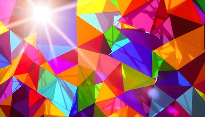 Fototapete - An abstract composition of colorful geometric shapes, illuminated by the radiant glow of a bright sun, casting dynamic shadows and highlights across the vibrant design