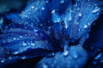 close-up of a dark blue flower petal with water droplets.