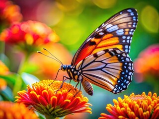 Wall Mural - A delicate butterfly rests on a flower; nature's vibrant artistry captured in exquisite detail.