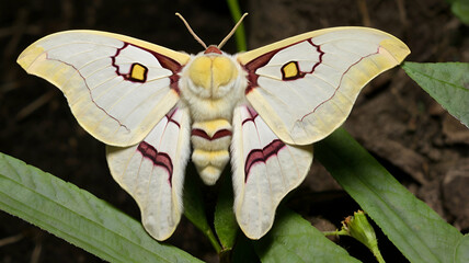 Bombay more common silk moth   macro animal summer  wing  moth  wildlife  wings  yellow spring  brown orange plant  beauty  fly green life background,