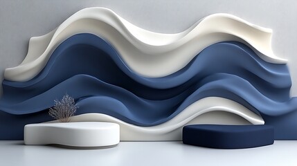 Abstract Blue and White Wave Background with Platforms