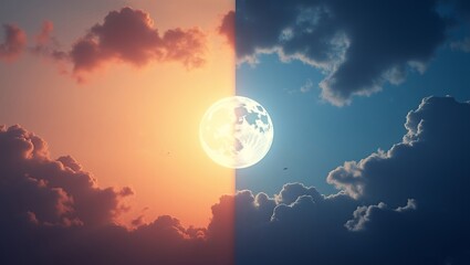 divided into two halves a different time of day half represents daytime warm sky orange pink hues fl