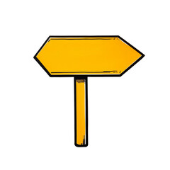 Leinwandbilder - A simple yellow hexagonal sign with a blank space for text on a brown wooden post.
