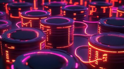 Poster - A conceptual 3D image of big data storage units connected by glowing data streams, symbolizing the vastness and importance of digital storage today