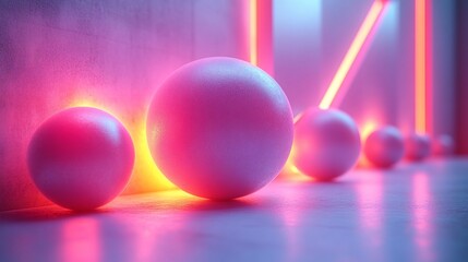 Wall Mural - neon spheres abstract art: a vibrant digital artwork featuring iridescent spheres illuminated by neo