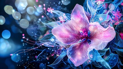Poster - Luminous floral design of translucent petals digital art abstract vivid colors close-up nature's beauty unveiled
