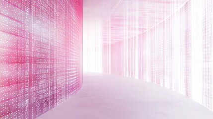 Pink digital corridor, data streams, futuristic architecture, background glow, tech concept