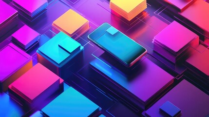 Poster - A vibrant concept image of colorful information boxes surrounding a smartphone, symbolizing digital communication, news, and data flow