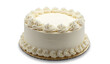 © Liang - A large round cake with cream frosting on top, isolated on a white background. The texture of the buttercream is smooth and soft against its surface. There's no decoration or other elements