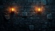 © Nurul - Two lit lanterns on a dark stone wall.