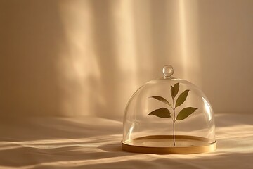 Wall Mural - Delicate Plant in a Glass Dome - A Gentle Still Life