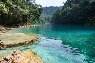 Wall Mural - Serene Turquoise River in Lush Forest