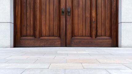 Wall Mural - Wooden door with brick wall background in a rustic architectural setting