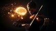 © Wongstorn - A man playing a violin with a brain in the background