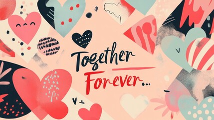 a trendy valentine's day card featuring a pastel peach background, abstract geometric heart shapes, 