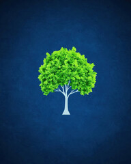 Wall Mural - vibrant green tree stands out against dark blue background, symbolizing nature beauty